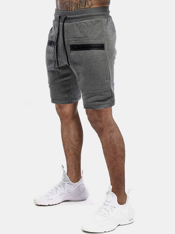 Solid Shorts With Zipper Pocket