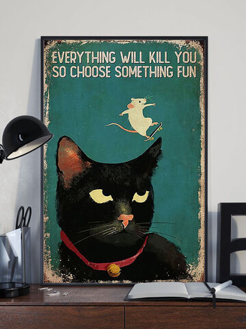 Gato e rato preto Padrão Pintura em tela sem moldura Tela de arte em tela Sala de estar Decoração de casa