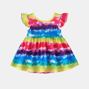 Girl's Rainbow Striped Dress For 1-7Y