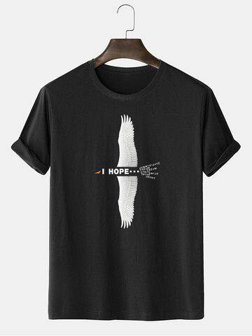 Wing Letter Print Cotton T-Shirts