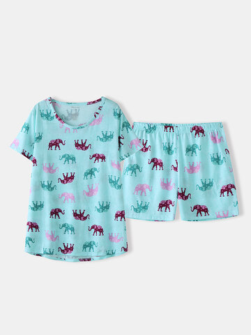 Summer Cotton Animal Print Pajamas Short Sets