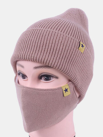 Women Wool 2PCS Winter Outdoor Warm Neck Face Protection Knitted Hat Beanie Mask