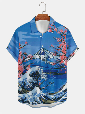 Floral Wave Landscape Ukiyoe Shirts