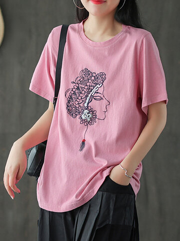 Vintage Embroidery Short Sleeve T-shirt