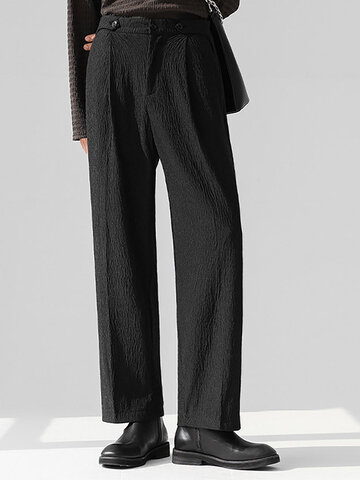 Solid Texture Casual Straight Pants