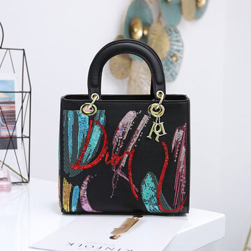 Sequined Embroidered Satchel Bag