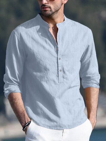 Mens 100% Cotton Stripe 3/4 Short Sleeve Shirt