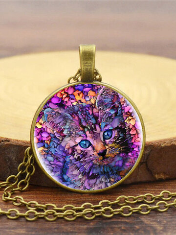 Purple Cat Pendant Necklace