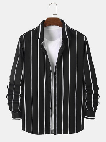 Striped Lapel Button Front Shirts