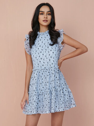 Floral Print Tiered Lace Ruffle Dress
