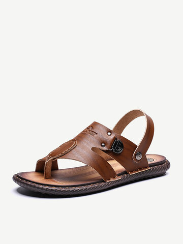 Men Leather Non-slip Casual Beach Sandals 