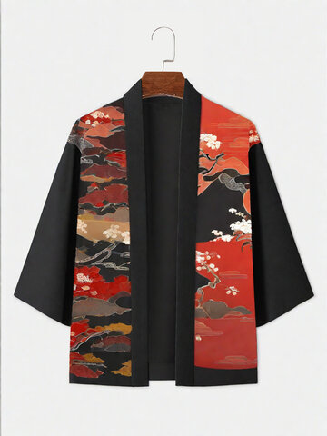 Floral Landscape Print Kimono