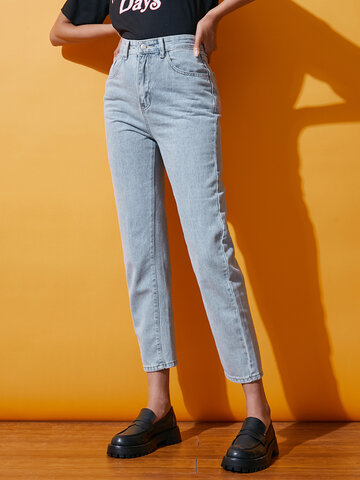 Solid Pocket Denim Cropped Jeans