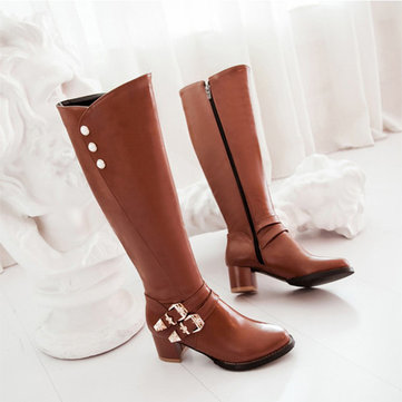 Large Size Button Buckle Boots