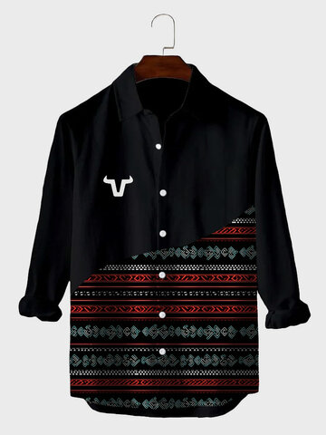 Ethnic Cow Head Patchwork Shirts