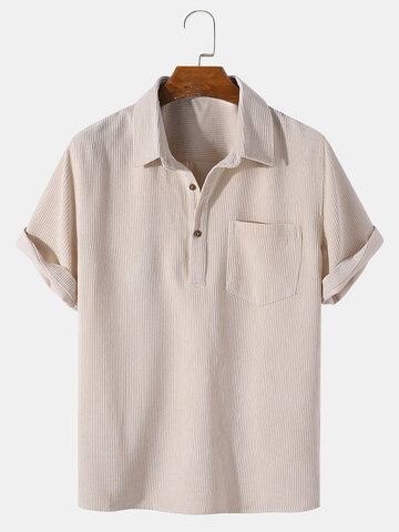 Corduroy Solid Color Lapel Shirt