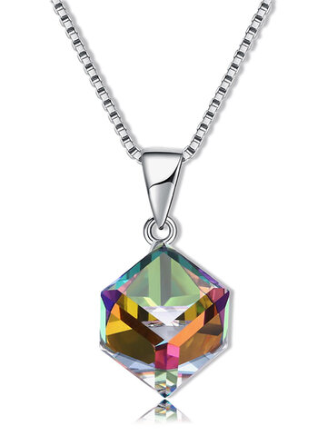 925 Silver Cube Crystal Charm Necklace