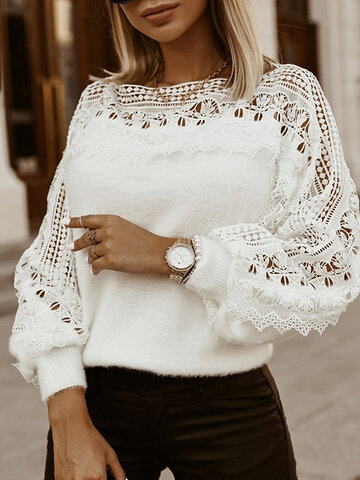 Lace Patchwork Knit Sweater
