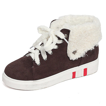 

Fuzzy Lace Up Platform Sneakers Boots, Black coffee