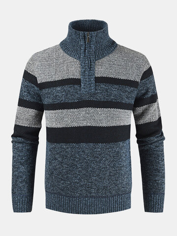 Color Block Patchwork Half Zip Sweaters