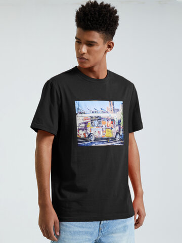 Men Casual Car Graphic Print Soft T-Shirt