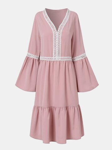 Lace Embroidered Pleated Casual Dress