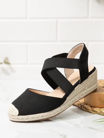 Suede Elastic Band Espadeille Wedges Slippers
