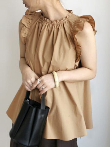 Solid Color Ruffle Blouse