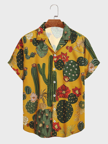 Chemises à col à revers imprimé cactus