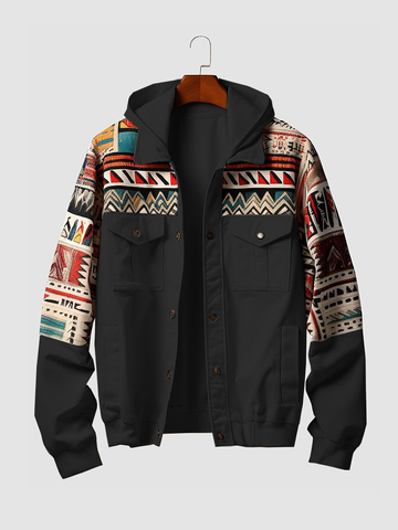 Ethnic Geo Print Hooded Jacket