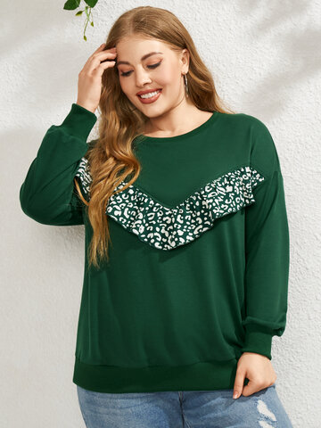 Plus Size Leopard Patchwork Sweatshirt