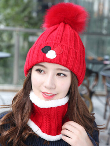 Knitted Beanie Cap And Neck Collar Scarves Set