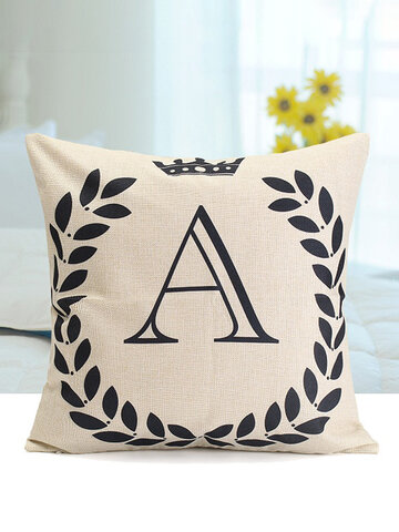 English Letters Olive Branch Pattern Bed Throw Pillow Case Cushion Cover Home Sofa Decor