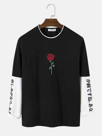 Rose Japanese Print Contrast T-Shirts