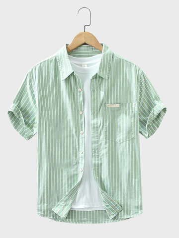 Striped Chest Pocket Short Sleeve Shirts