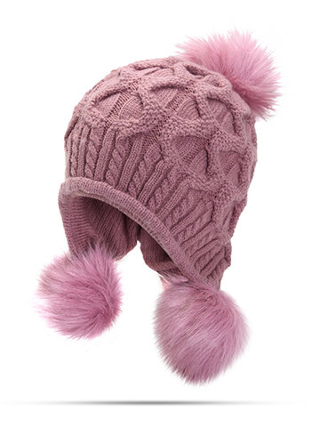 Pompom Ball Hat Crochet Knittied Wool Beanie