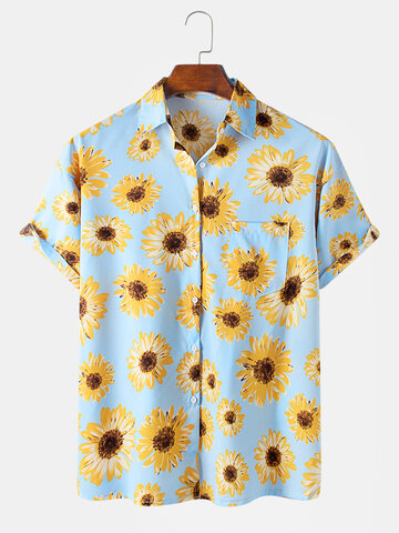 Sunflower Print Casual Holiday Shirt For Men Women