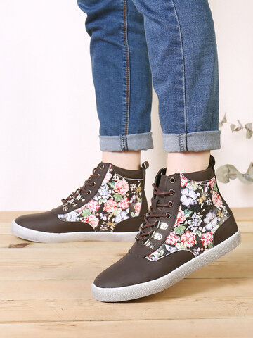 SOCOFY Splicing Prosperous Flowers Printed Casual Sneakers Walking Shoes