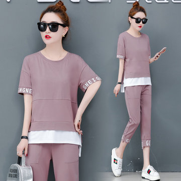 

Fashion Sports Loose Foreign Short-sleeved Cropped Trousers Two-piece Season New Casual Suit Female