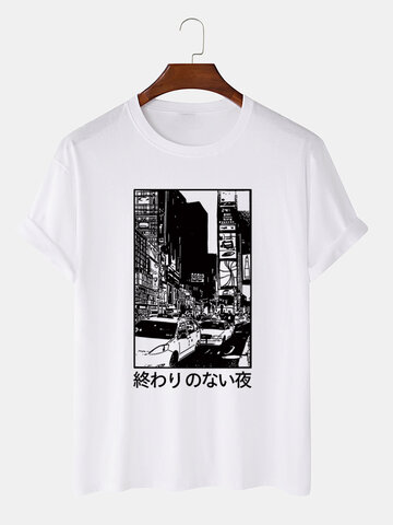 Монохромные футболки с принтом с видом на город