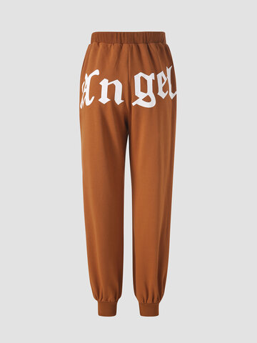 Pantalon en coton à taille élastique et imprimé lettre
