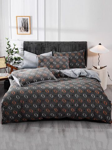 4PCS Warm And Plus Thick Velvet Print Geometric Pattern Bedding Sets Quilt Cover Bedspread Sheet Pillowcase