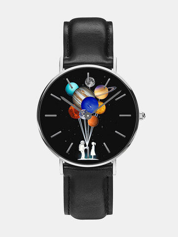 Astronauta dos desenhos animados masculinos Colorful Planet Print Quartz Watch
