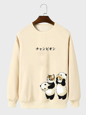 漫画 Panda 猫プリント スウェットシャツ