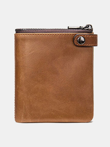Menico Men's Leather Vintage Zip Buckle Wallet