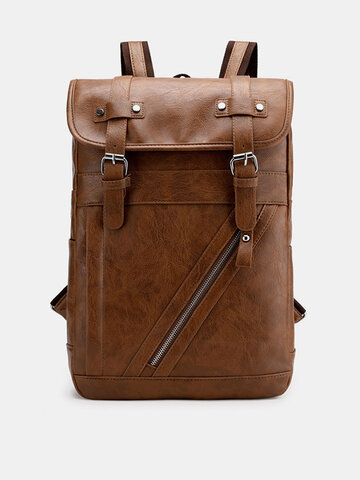Faux Leather Large-capacity School Backpack Shoulder Bag