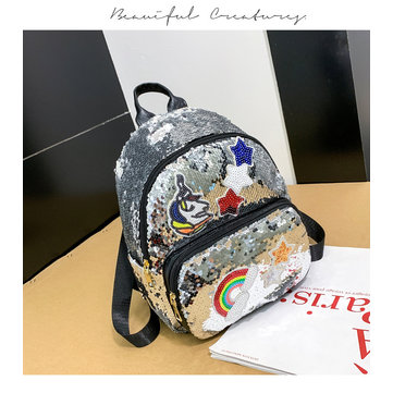 New Women's Bag Street Trend Colorful Sequins Backpack Personality Backpack Leisure Travel Bag Students