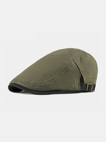 Men Cotton Beret Flat Cap Solid Color Peaked Forward Cap Flat Hat