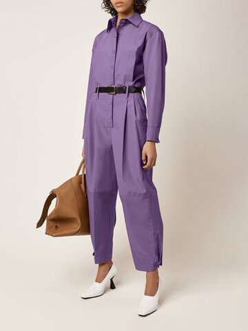 Solid Color Pleated Casual Jumpsuit