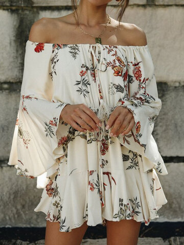 Flower Print Off-shoulder Dress